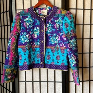 Vintage Act I New York Quilted Cropped Jacket Blue and Purple